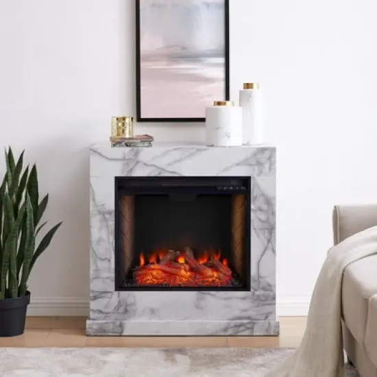 Dridun Faux Marble Fireplace White/Gray - Aiden Lane image {16}