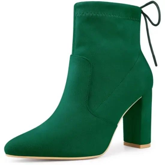 Allegra K Women's Pointed Toe Pull-On Drawstring Block Heel Ankle Boots image {9}