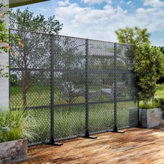 Pexfix 72 x 35 Inch Metal Privacy Screen Freestanding Outdoor Divider Panel For Patio Deck Balcony Heavy Duty Base Weatherproof Black Lattice Woven image {8}