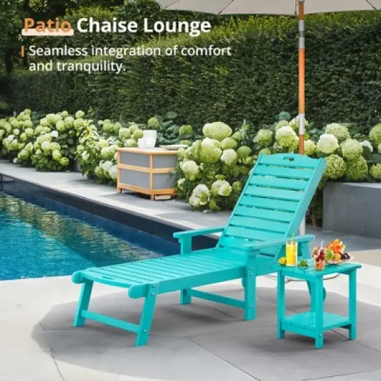Chaise Lounge Chair with Table, 2-Piece, Outdoor Pool Lounge Chairs with Adjustable Backrest, Resin Patio Lounge Chairs with Wheels for Outside image {8}