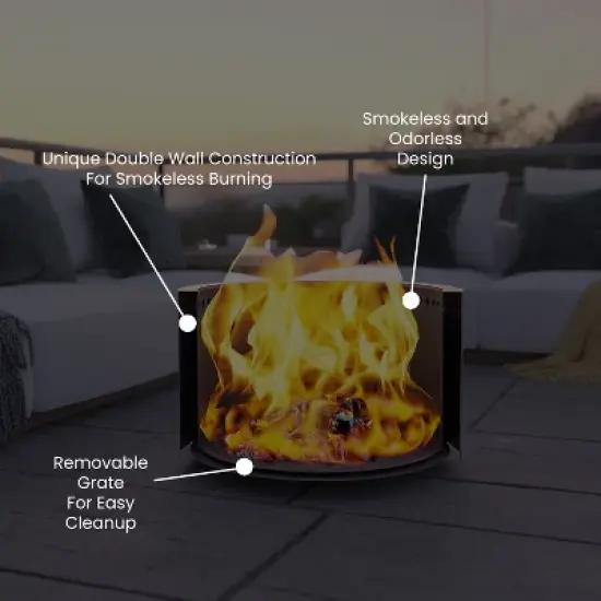 Emma and Oliver Steel Portable Smokeless Wood Burning Firepit with Waterproof Cover for Outdoor Use image {9}