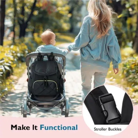 Itopfox Compact Diaper Backpack for Travel, Lightweight Quilted Baby Bag with Stroller Straps & Changing Pad, 11 Pockets image {2}