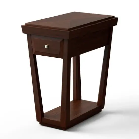Tangkula 2 Tier End Side Table Nightstand with Drawer Shelf Rubber Wood Classic Espresso image {9}