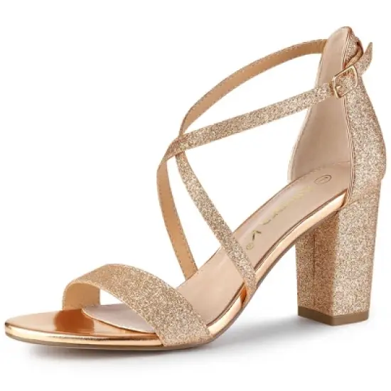 Allegra K Women's Glitter Crisscross Strap Block Heels Sandals image {11}