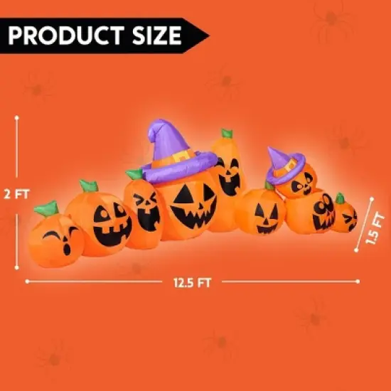 Joyfy 12.5 FT Long Halloween Inflatable Outdoor Decorations, 9 Pcs Pumpkin Inflatable with Built-in LEDs for Halloween Party Yard Garden Lawn Decor image {5}