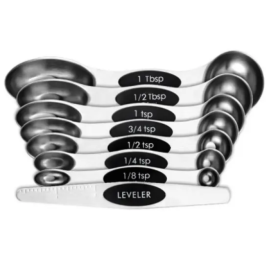 Modern Design Magnetic Measuring Spoons BLACK Set of 8 Stainless Steel Dual Sided Stackable Nesting TSP and TBS image {5}