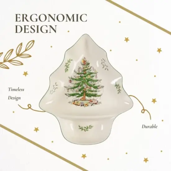 Spode Christmas Tree Chip and Dip Tree-Shaped Dish - 14-Inch Porcelain Holiday Serveware - Dishwasher, Microwave, Freezer Safe image {5}