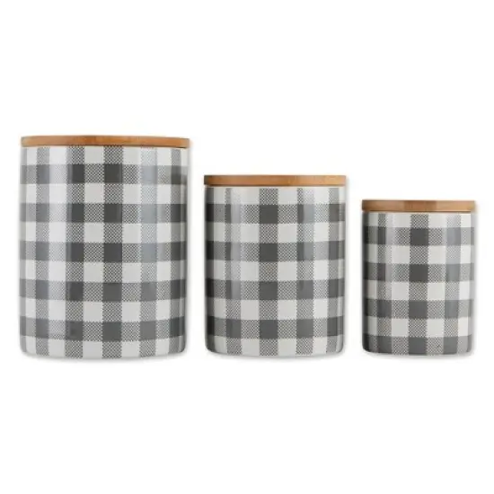 Design Imports Gray & White Buffalo Check Ceramic Canister Set/3 image {13}