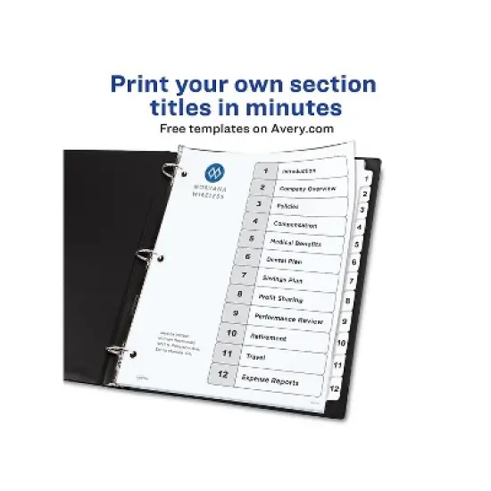 Avery Pre-Printed 12-Tab Numeric Dividers Customizable 11824 image {3}