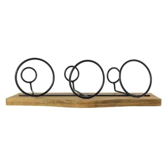 Black Metal & Wood Space Saving Wine Holder - Foreside Home & Garden image {2}
