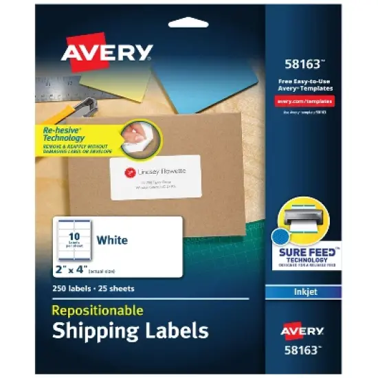 Avery Repositionable Shipping Labels, Sure Feed Technology, Repositionable Adhesive, 2" x 4", 250 Labels (58163) image {7}
