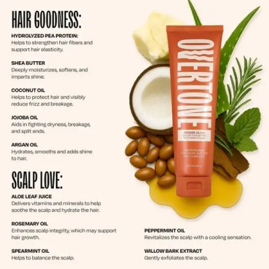 Overtone Ginger Glow Hair Mask- Semi-Permanent Hair Dye & Color Conditioner- Vegan, Ammonia-Free, Copper for Brown & Blonde Hair image {2}