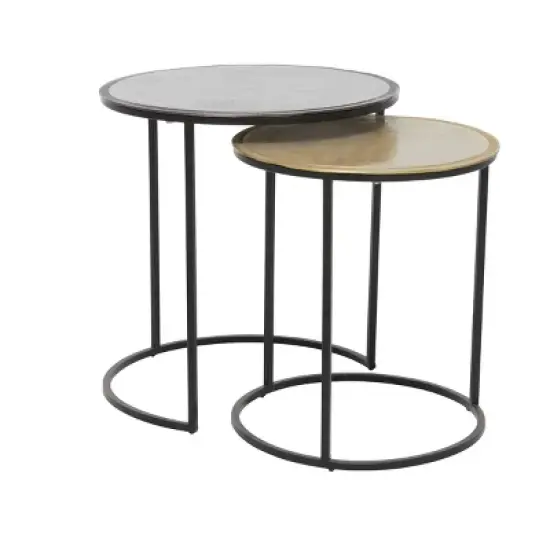2pc Industrial Aluminum Accent Tables Black - Olivia & May image {4}