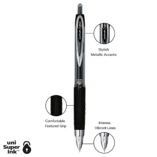 uni-ball 207 Retractable Gel Pens Micro Point 61270 image {8}
