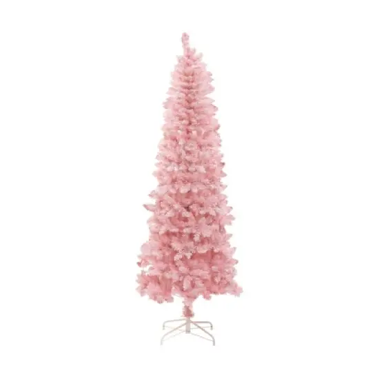 LuxenHome 6Ft Pink Pencil Artificial Tree with Warm White Lights and 8 Light Functions image {7}