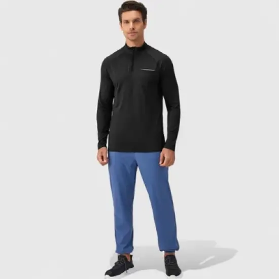 Anna-Kaci Active Men's Long Sleeve Quarter-Zip Pullover with Reflective Chest Detail and Slim Fit Design image {4}