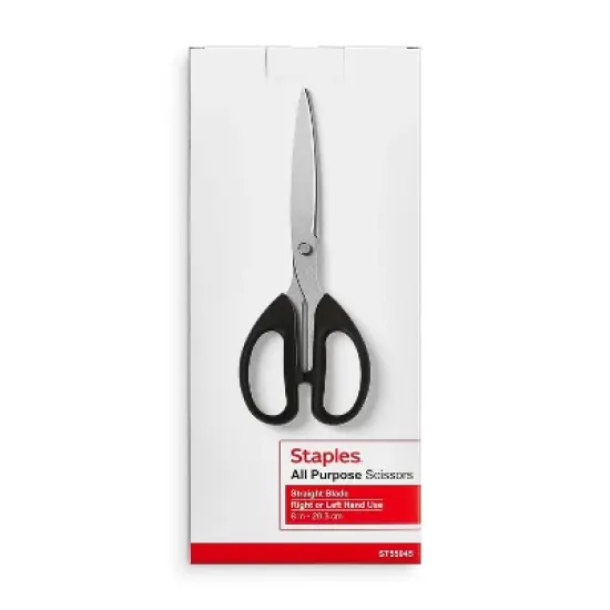 TRU RED Staples 8" Pointed Tip Stainless Steel Scissors Straight Handle Right & Left Handed image {3}