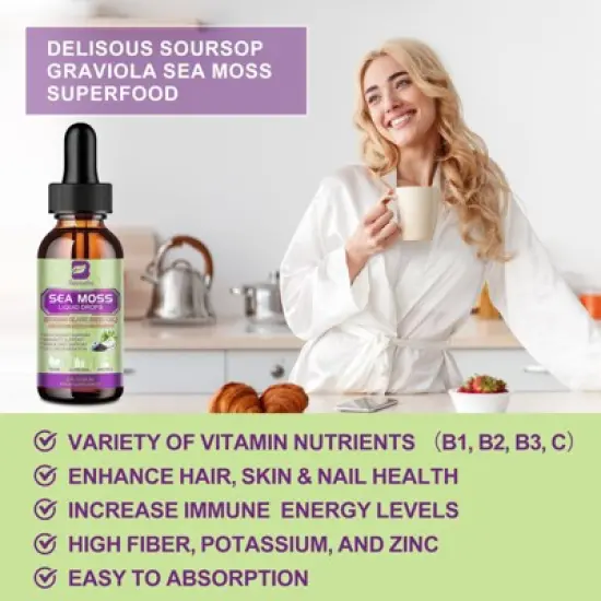 B Beworth Sea Moss Liquid Drops with Soursop Bitters - Multimineral Seamoss Supplement Support Antioxidant, Immune, Gut Health - 2 Fl.oz image {5}