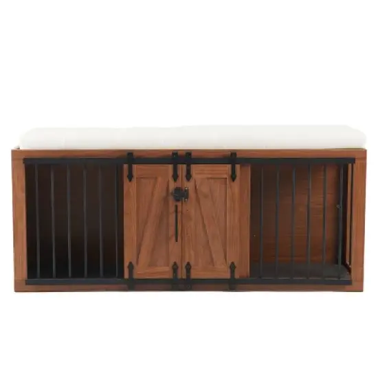 Ridstar 2 in 1 Dog Crate with Padded Seat & Sliding Barn Door-Brown image {6}