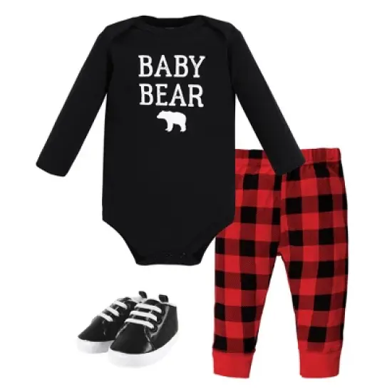 Hudson Baby Unisex Baby Cotton Bodysuit, Pant and Shoe Set, Buffalo Plaid Baby Bear image {7}
