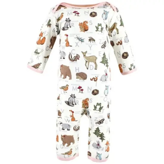 Touched by Nature Infant Girl Organic Cotton Coveralls, Woodland Alphabet image {3}