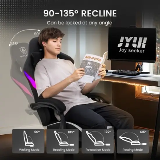 GTPLAYER RGB Ergonomic Gaming Chair with Footrest, Lumbar Support, Breathable Computer Chair with Pocket Spring Cushion, Chairs for Adults image {9}