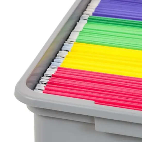 IRIS 32qt 3pk Letter Plastic File Box: Hanging File Folders Storage Bin, File Organizer, Gray, No Assembly Required image {8}