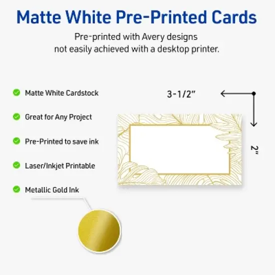 Avery Rectangle Business Cards, Gold Florals, 2" x 3.5" image {1}