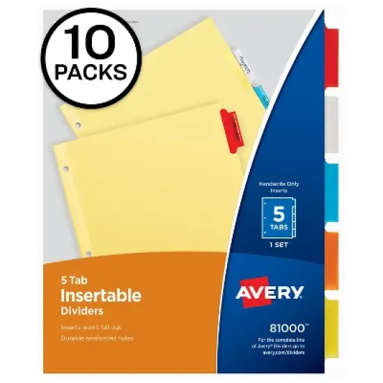 Avery Insertable Dividers, 5 Multicolor Tabs, 10 Sets of 81000 image {5}