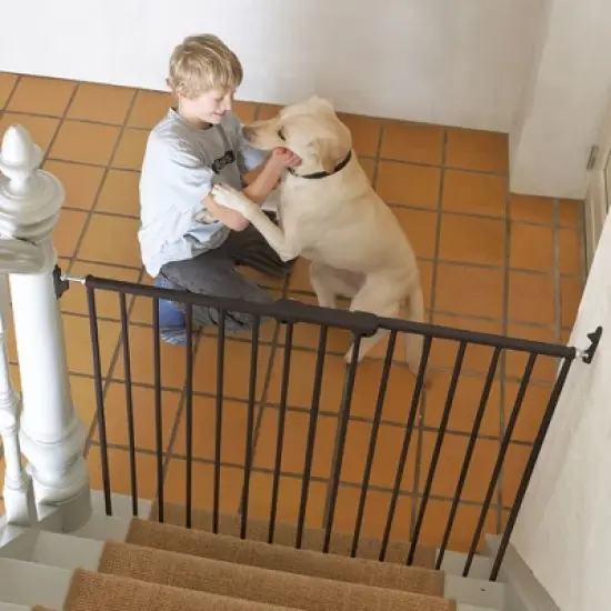 Scandinavian Pet Design Extra Tall 42 Inch Wall Mount Extending Portable Animal Pet Safety Gate for Large and Small Dogs, Black image {3}