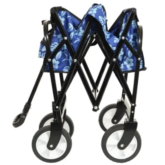 DSVIMOY Colorful Collapsible Foldable Wagon Cart, Beach Wagon, Utility Wagon Grocery for Cart Camping Shopping, Blue Flower, 25.98"*17.32"*37.4" image {4}