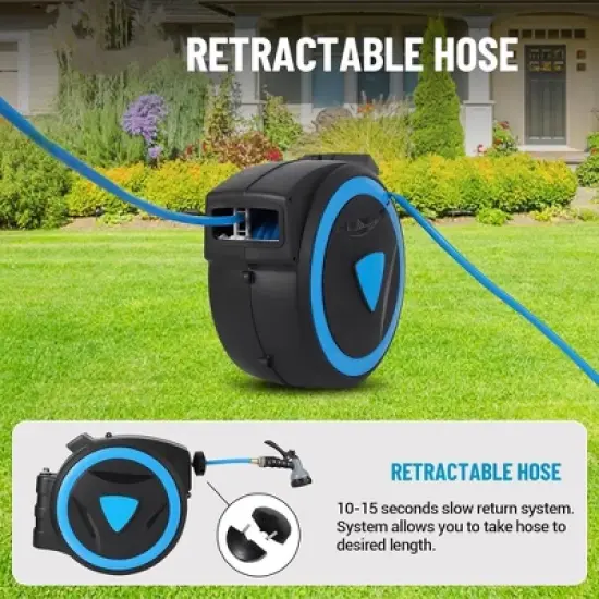 Retractable Garden Hose Reel 1/2 inch x 78 ft Wall Mount With 9-Pattern Nozzle image {5}