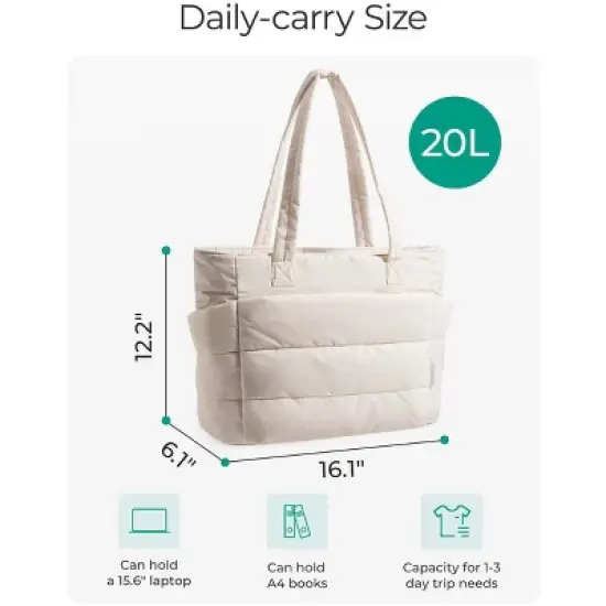 Itopfox Lightweight Puffy Tote Bag with Compartments, Quilted Shoulder Handbag for Women, Travel, Work, Gym, Beach image {6}