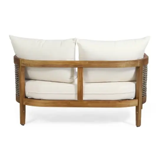 Christopher Knight Home 2pc Burchett Acacia Wood and Rattan Outdoor Loveseat and Coffee Table Set with Cushions image {13}