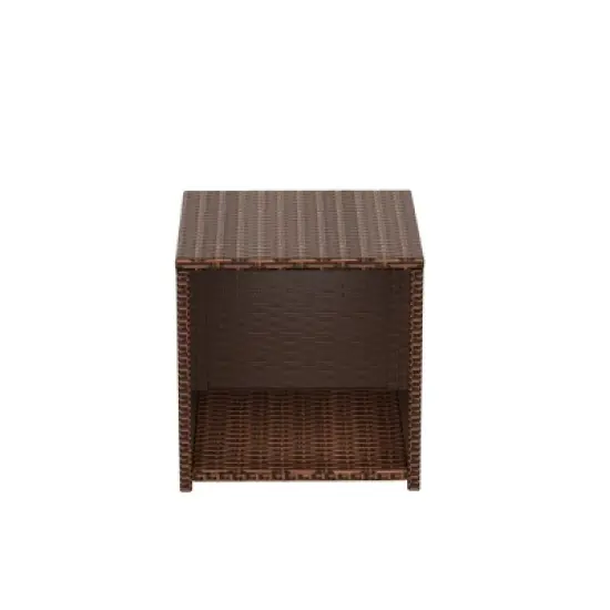 WestinTrends Coastal 2-Piece Wicker Outdoor Storage Ottoman and Square Side Table Set, Brown image {2}