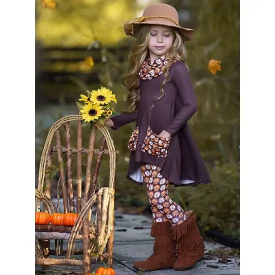 Girls Furry Friends Slouch Pocket Tunic, Scarf & Legging Set - Mia Belle Girls image {5}