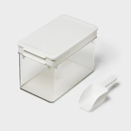 Ice Cube Tray with Lid Bin and Scoop White - Brightroom&trade;: 28-Cavity Plastic Ice Maker Tray & Bucket for Freezer image {3}