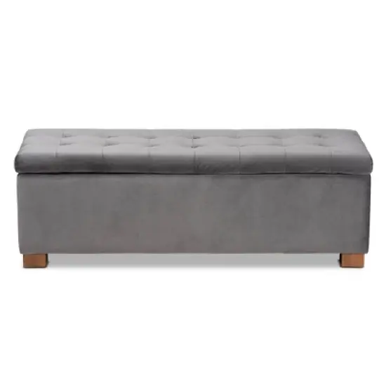 Roanoke Velvet Upholstered Grid Tufted Storage Ottoman Bench - Baxton Studio image {4}
