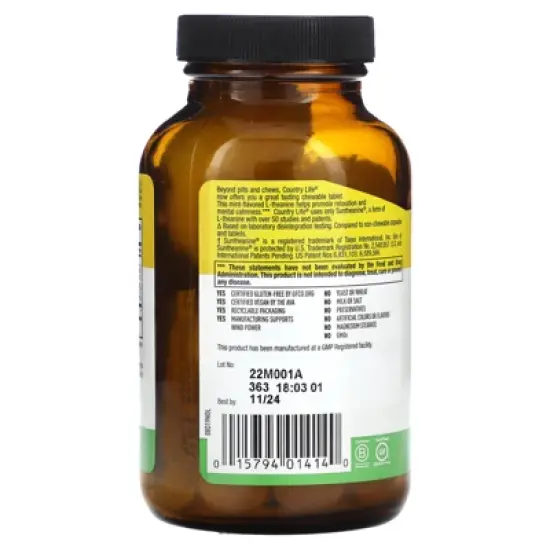 Country Life L-Theanine, 100 mg, 60 Chewable Tablet image {2}