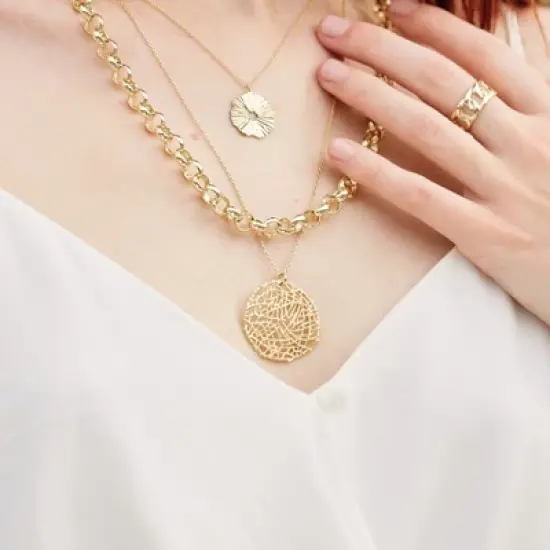 Sanctuary Project Statement Circle Weaved Pendant Necklace Gold image {2}