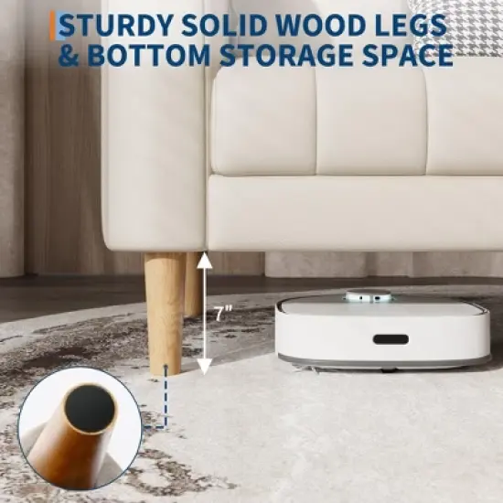 Faux Leather Sofa Couch, Modern 78" W Sofa with Deep Seats, 3 Seater Sofa Couch with 2 Throw Pillows and Wood Legs image {6}