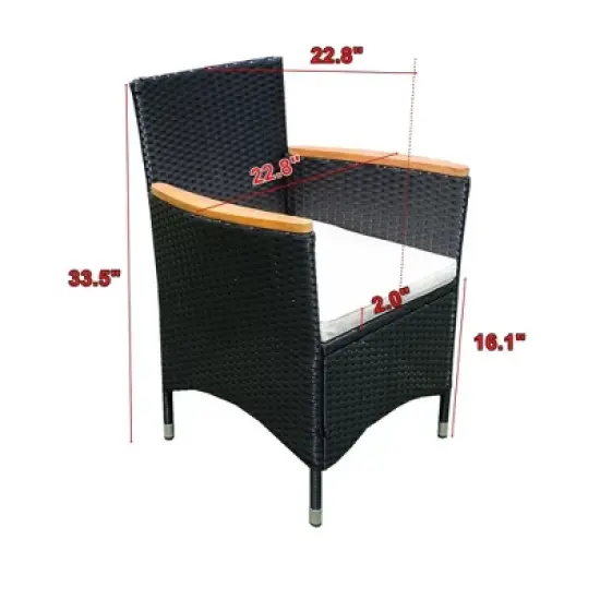 YOOCOZZ 7-Piece Outdoor PE Rattan Dining Set with Acacia Wood Handrail and Tabletop - Black+Cream image {12}