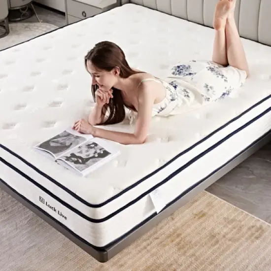 Luck Live 10-inch hybrid mattress with anti-static breathable built-in springs and pillow top, motion isolation, pressure relief, boxed full mattress image {3}