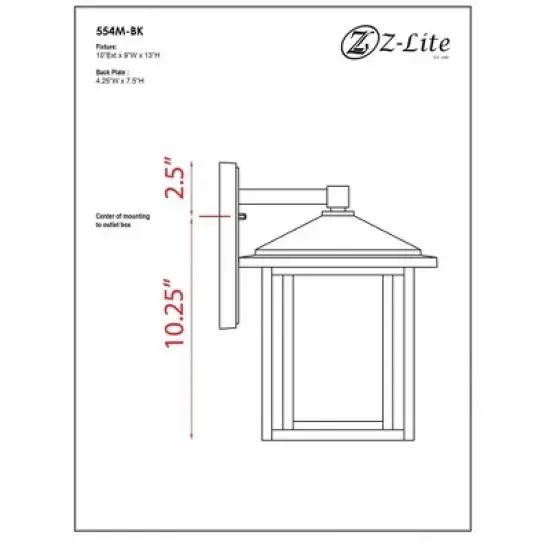 Aspen Collection Outdoor Light Fixture - Black Aluminum, Dimmable, Wet Rated, 100W, 1 Bulb image {1}