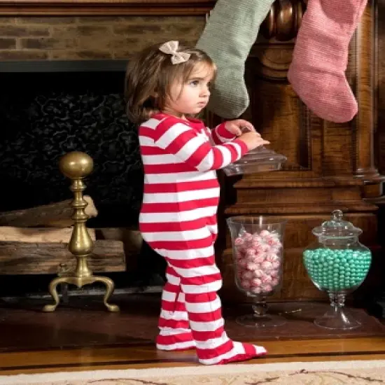 Leveret Kids Footed Cotton Striped Christmas Pajamas image {4}