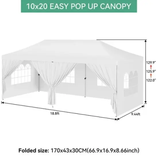 Slanted Roof 10x20 Pop Up Canopy Tent with 6 Removable Sidewalls, Commercial Heavy Duty Pop Up Canopy Tents image {5}