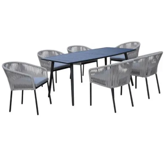 Courtyard Casual Osborne Black Aluminum Outdoor Dining Set w/ Table and 6 chairs with Cushions image {5}