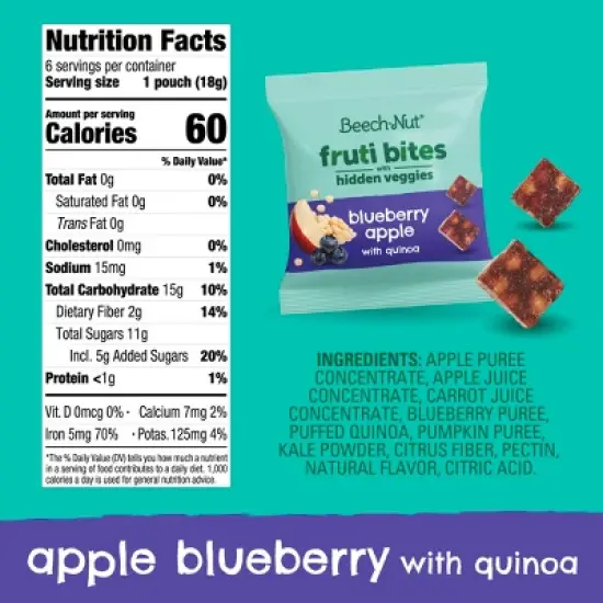 Beech-Nut Hidden Veggies Fruit Bites Blueberry Apple Quinoa Baby Food - 7.6oz image {11}