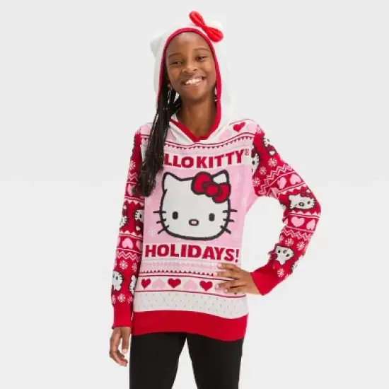 Girls' Hello Kitty Holiday Hooded Sweater - Red image {3}