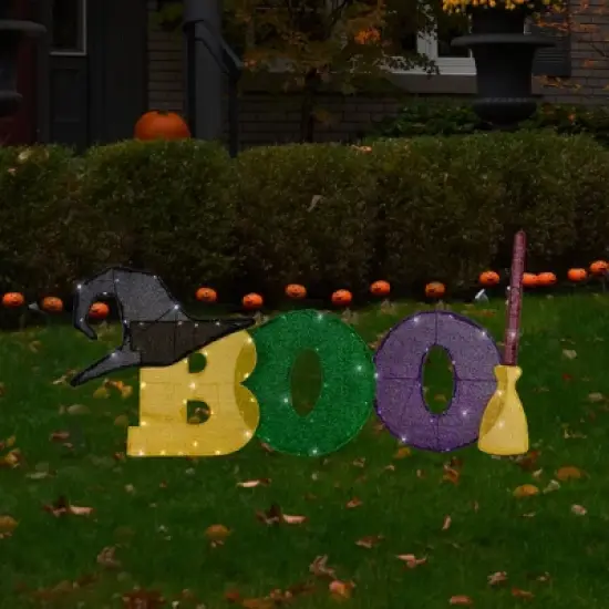 Northlight LED Lighted Tinsel "Boo" Outdoor Halloween Decoration - 50" - Clear Lights image {1}